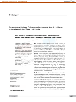 Demonstrating Reduced Environmental and Genetic Diversity in Human Isolates by Analysis of Blood Lipid Levels