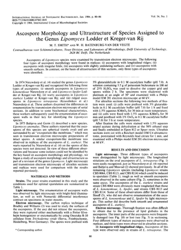 Ascospore Morphology and Ultrastructure of Species Assigned to the Genus Lipornyces Lodder Et Kreger-Van Rij M