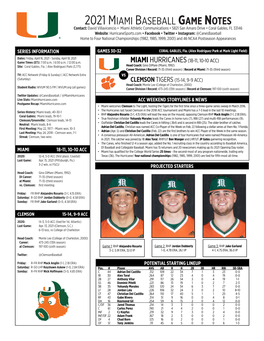 2021 Miami Baseball Game Notes