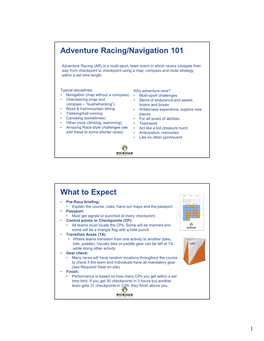 Adventure Racing/Navigation 101 What to Expect