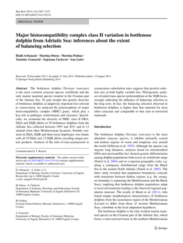 Major Histocompatibility Complex Class II Variation in Bottlenose Dolphin from Adriatic Sea: Inferences About the Extent of Balancing Selection