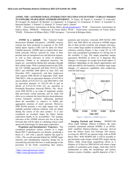 ANIME: the “ASTEROID NODAL INTERSECTION MULTIPLE ENCOUNTERS” CUBESAT MISSION to EXPLORE NEAR-EARTH ASTEROID DIVERSITY. D. Perna1, M