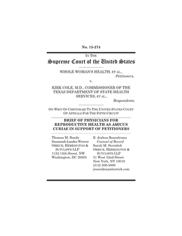 PHYSICIANS for REPRODUCTIVE HEALTH AS AMICUS CURIAE in SUPPORT of PETITIONERS ______Thomas M