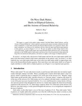 On Wave Dark Matter, Shells in Elliptical Galaxies, and the Axioms of General Relativity