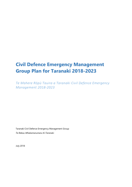 CDEM Group Plan for Taranaki 2018-2023