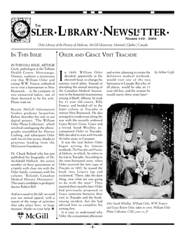 ·Osler·Lbrary·Newsl Tter