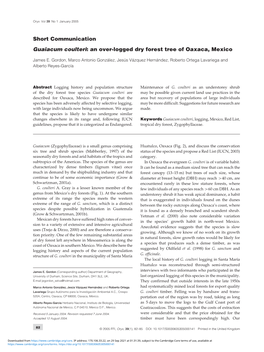 Guaiacum Coulteri: an Over-Logged Dry Forest Tree of Oaxaca, Mexico