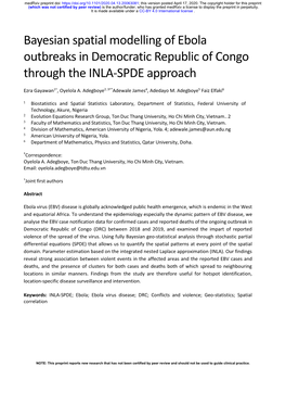 Bayesian Spatial Modelling of Ebola Outbreaks in Democratic Republic of Congo Through the INLA-SPDE Approach