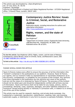 Rights, Women, and the State of Pakistan