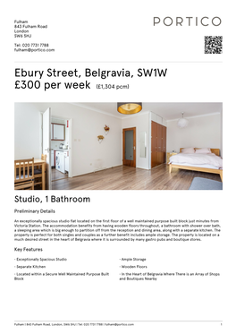 Ebury Street, Belgravia, SW1W £300 Per Week (£1304 Pcm)