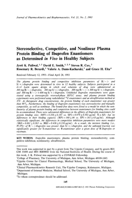 Stereoselective, Competitive, and Nonlinear Plasma Protein Binding of Ibuprofen Enantiomers As Determined in Vivo in Healthy Subjects