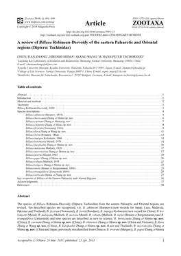 A Review of Billaea Robineau-Desvoidy of the Eastern Palearctic and Oriental Regions (Diptera: Tachinidae)