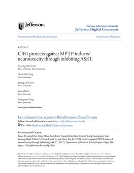 CIB1 Protects Against MPTP-Induced Neurotoxicity Through Inhibiting ASK1. Kyoung Wan Yoon Korea University; Hoseo University