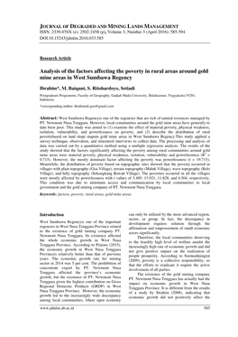 Analysis of the Factors Affecting the Poverty in Rural Areas Around Gold Mine Areas in West Sumbawa Regency