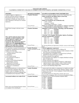 Chancellor's Office California Community College in Coordination with Nursing Advisory Committee (3 Cnac) Criteria 100 Points