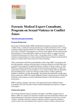 Forensic Medical Expert Consultant, Program on Sexual Violence in Conflict Zones