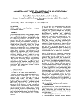 Advanced Concepts for Isru-Based Additive Manufacturing of Planetary Habitats