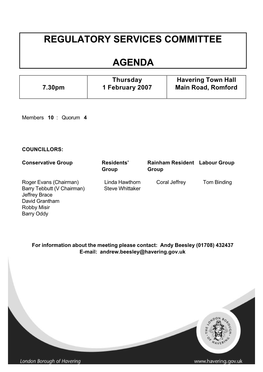 Regulatory Services Committee Agenda