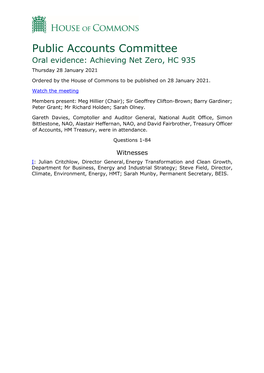 Oral Evidence: Achieving Net Zero, HC 935 Thursday 28 January 2021