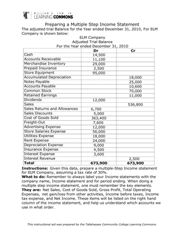 Preparing a Multiple Step Income Statement