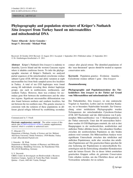 Phylogeography and Population Structure of Kru¨Per's Nuthatch Sitta