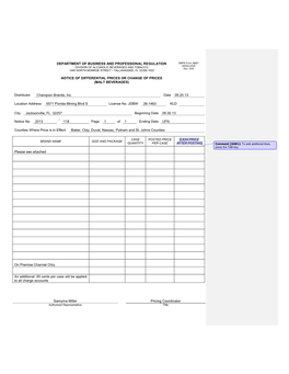 DEPARTMENT of BUSINESS and PROFESSIONAL REGULATION DBPR Form AB&T DIVISION of ALCOHOLIC BEVERAGES and TOBACCO 4000A-032E Rev