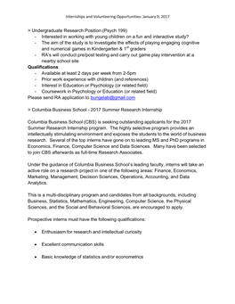 Undergraduate Research Position (Psych 199)