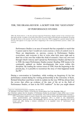 Tdr, the Drama Review: a Script for the “Gestation” of Performance Studies