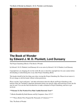 The Book of Wonder by Edward JMD Plunkett, Lord Dunsany