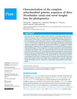 Characterization of the Complete Mitochondrial Genome Sequences of Three Merulinidae Corals and Novel Insights Into the Phylogenetics