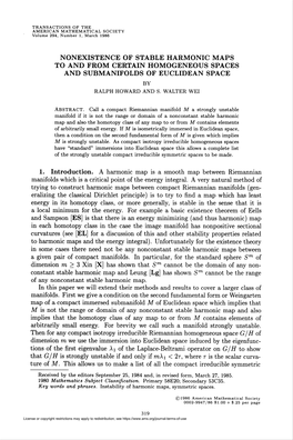 Nonexistence of Stable Harmonic Maps to and from Certain Homogeneous Spaces and Submanifolds of Euclidean Space by Ralph Howard and S