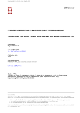 Experimental Demonstration of a Hadamard Gate for Coherent State Qubits