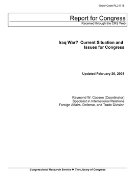 Iraq War? Current Situation and Issues for Congress