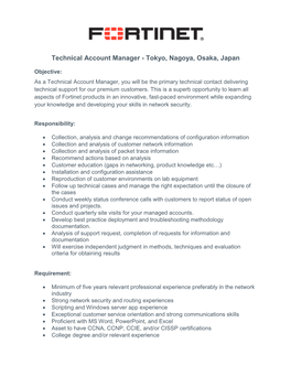 Technical Account Manager - Tokyo, Nagoya, Osaka, Japan