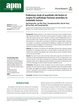 Preliminary Study of Anesthetic Risk Factors in Surgery for Pathologic