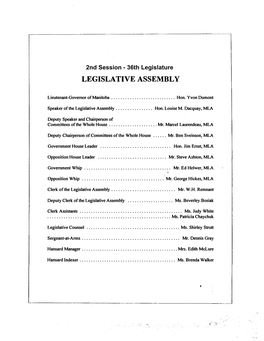 2Nd Session - 36Th Legislature LEGISLATIVE ASSEMBLY