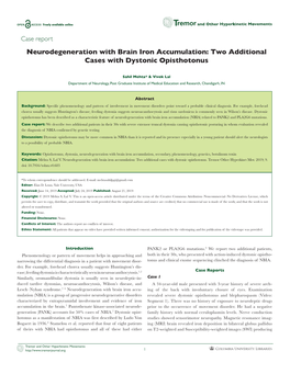 Neurodegeneration with Brain Iron Accumulation: Two Additional Cases with Dystonic Opisthotonus