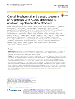 Clinical, Biochemical and Genetic Spectrum of 70 Patients with ACAD9 Deficiency: Is Riboflavin Supplementation Effective? Birgit M