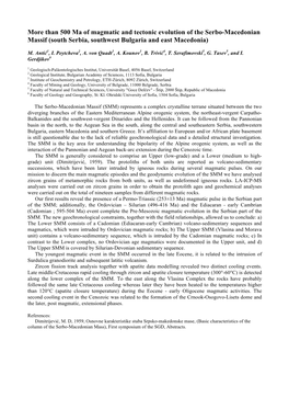 Than 500 Ma of Magmatic and Tectonic Evolution of the Serbo-Macedonian Massif (South Serbia, Southwest Bulgaria and East Macedonia)