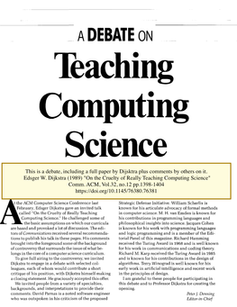 A Debate on Teaching Computing Science