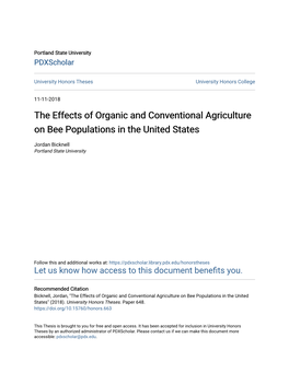 The Effects of Organic and Conventional Agriculture on Bee Populations in the United States