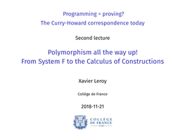 Polymorphism All the Way Up! from System F to the Calculus of Constructions