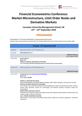 Financial Econometrics Conference: Market Microstructure, Limit Order Books and Derivative Markets