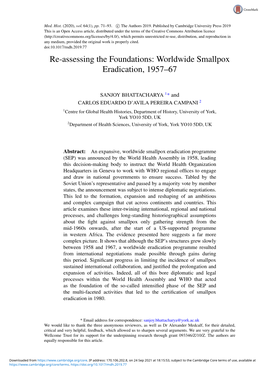 Worldwide Smallpox Eradication, 1957–67