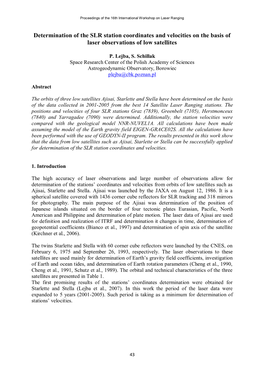 Determination of the SLR Station Coordinates and Velocities on the Basis of Laser Observations of Low Satellites