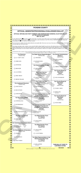 Official Republican Party Primary and Nonpartisan General Election Ballot of the State of Georgia May 22, 2018