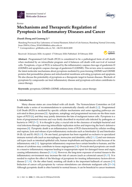 Mechanisms and Therapeutic Regulation of Pyroptosis in Inﬂammatory Diseases and Cancer