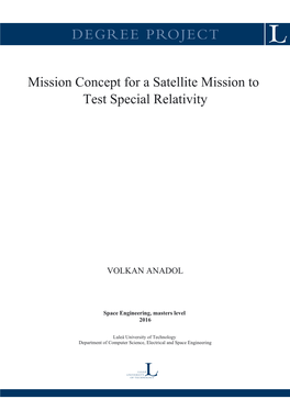 Mission Concept for a Satellite Mission to Test Special Relativity