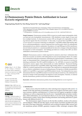 A Chemosensory Protein Detects Antifeedant in Locust (Locusta Migratoria)