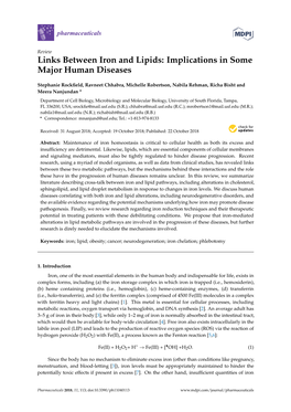 Links Between Iron and Lipids: Implications in Some Major Human Diseases